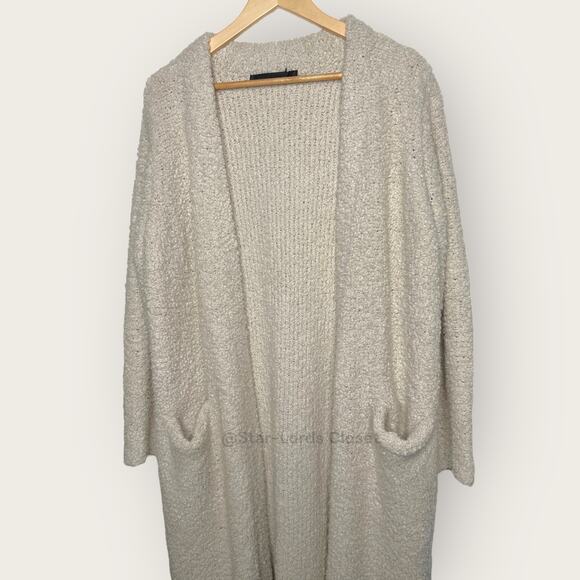 Jenni Kayne Boucle Sweater Coat | Medium | Ivory Long Cardigan Wool Fuzzy Cozy - Picture 7 of 13